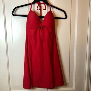 Red Body-Glove Long Halter Swim Top